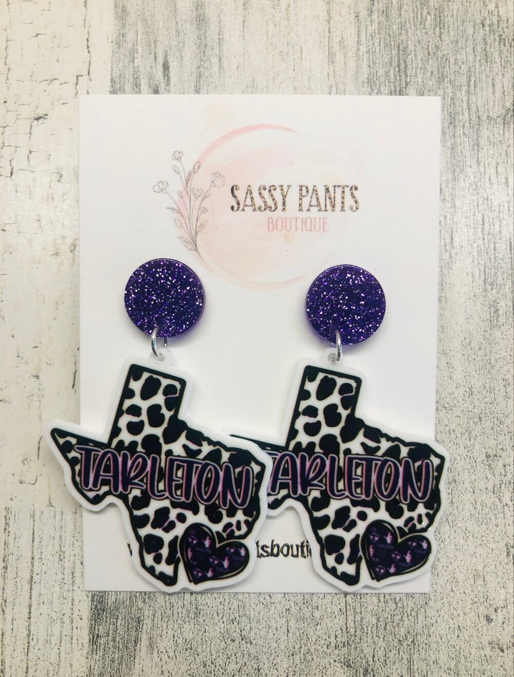 Tarleton State University Animal Print Sparkle Earrings